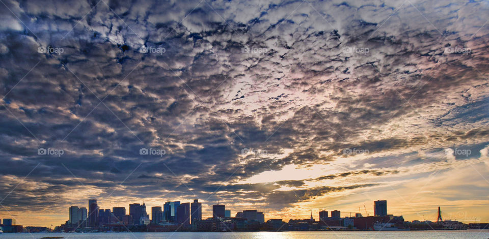 Boston skyline, wide angle shot