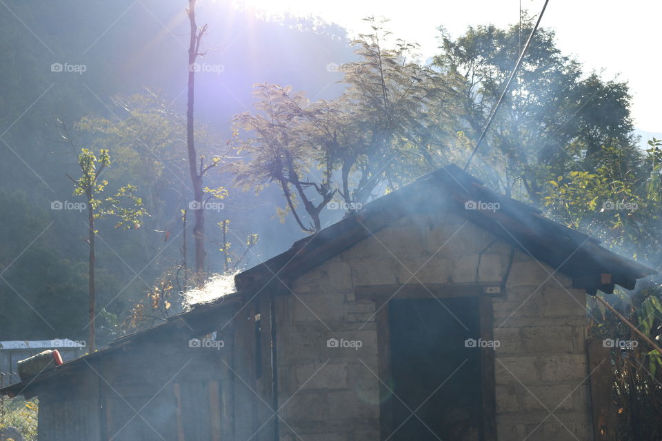 Glimpse of morning with smoke