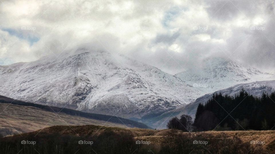 Highland snow topped mountains
