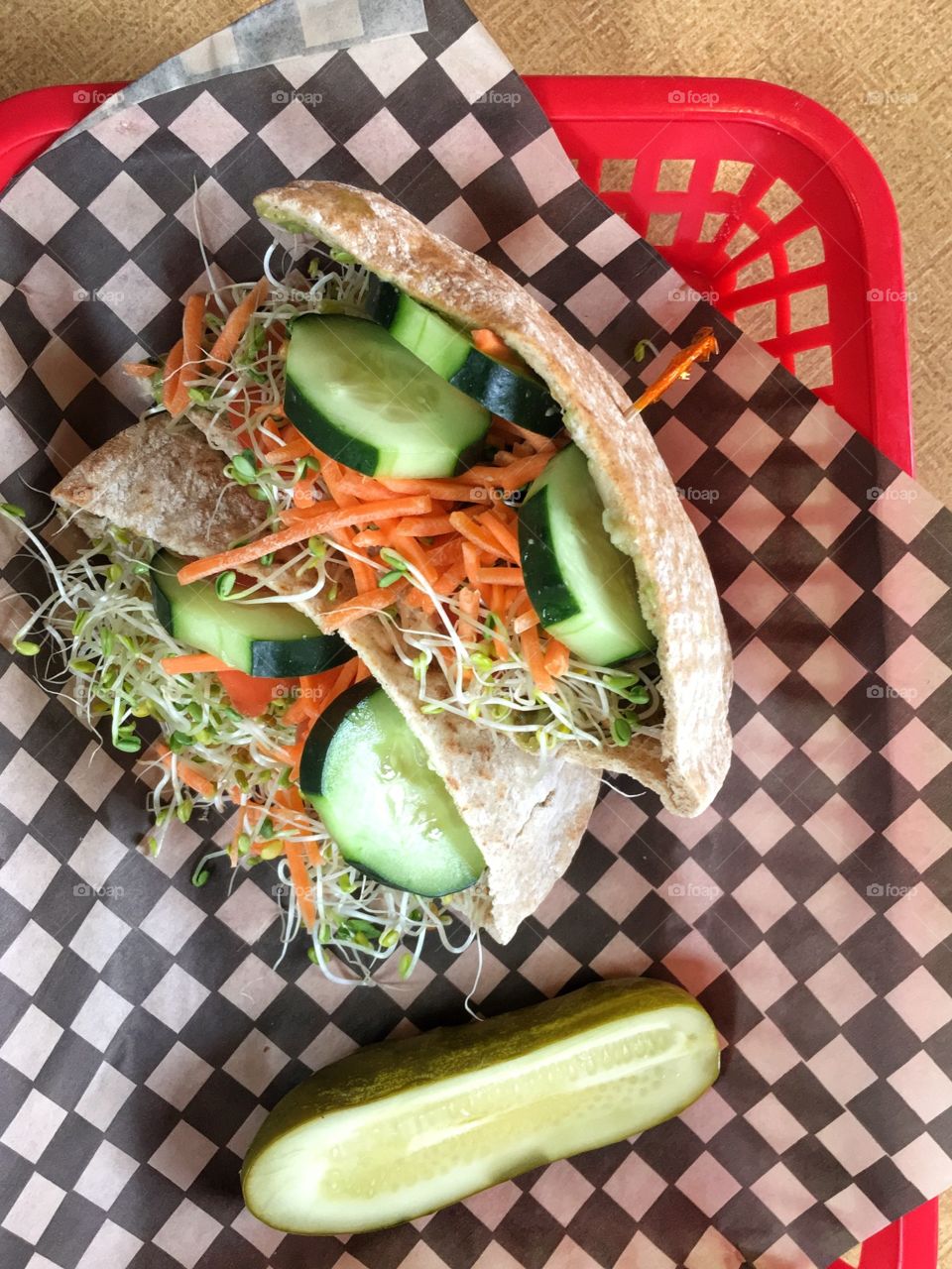 Veggie sandwich in a pita pocket