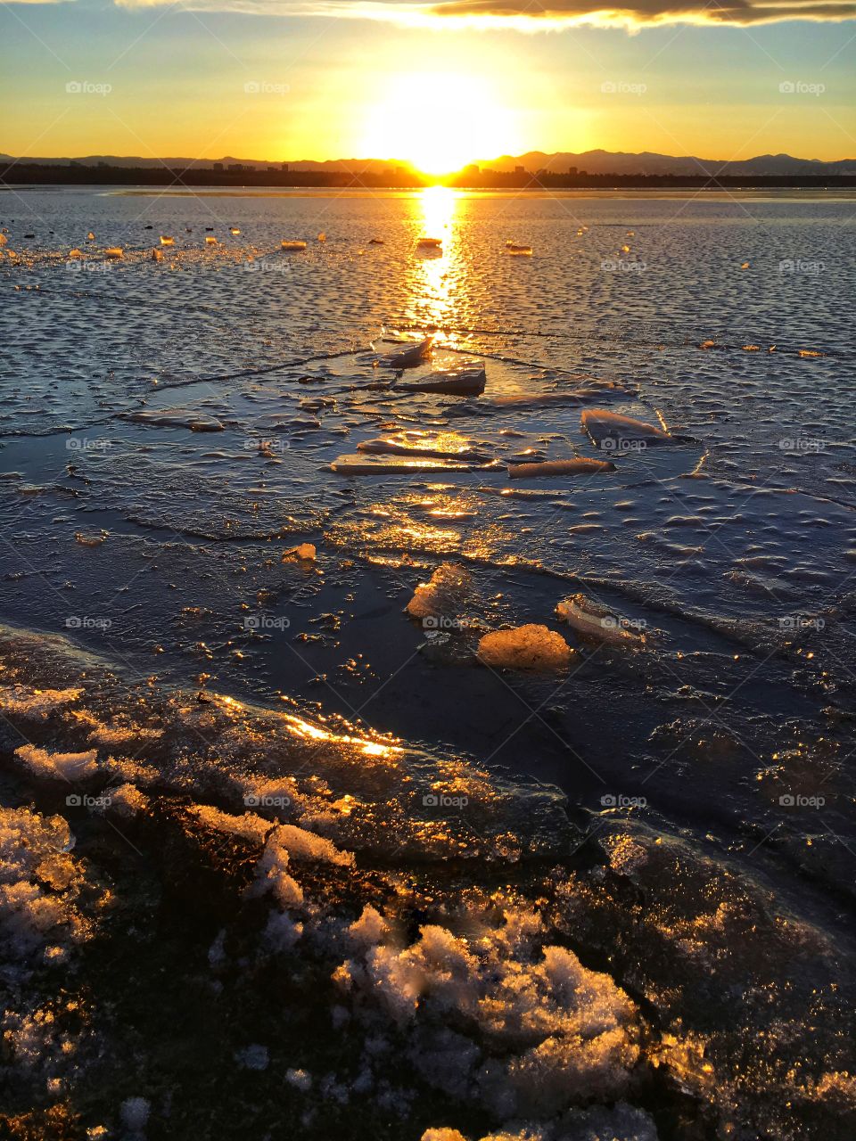 Sunset on a icy lake
