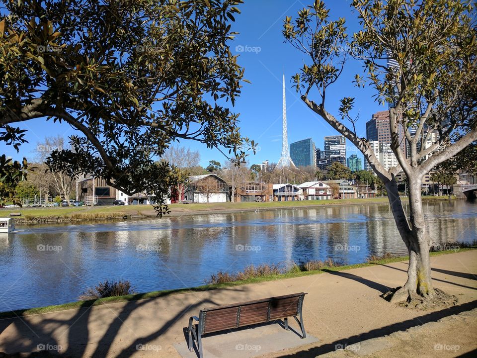 A spot to contemplate by the tranquil river in Melbourne City