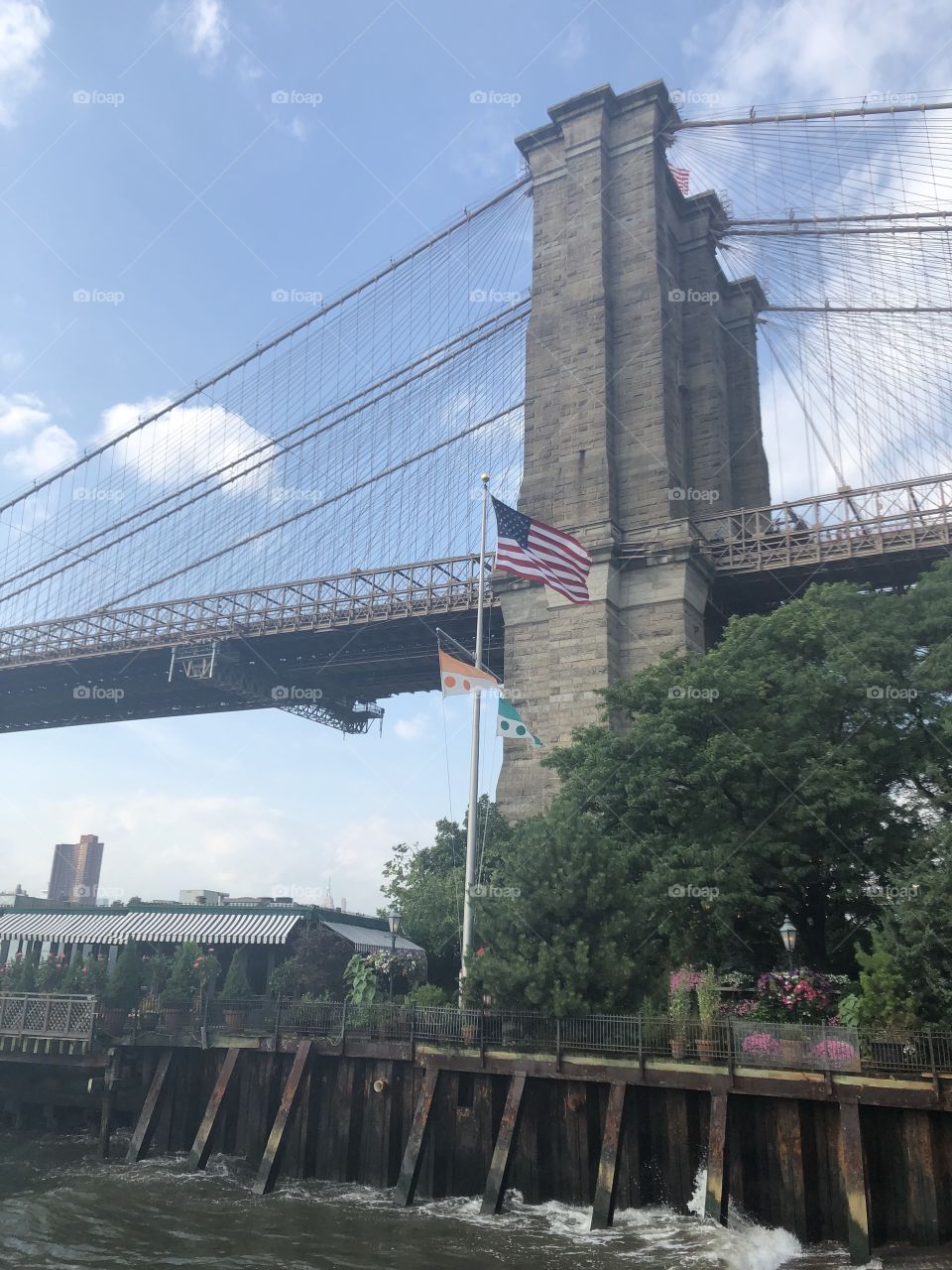 Brooklyn bridge and usa flag 