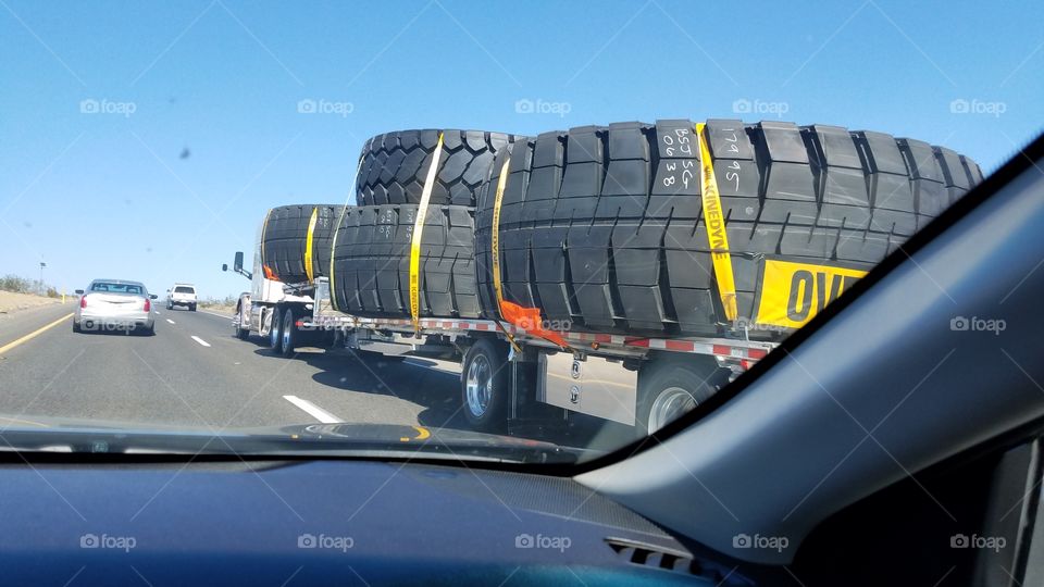 big tires seen on the road
