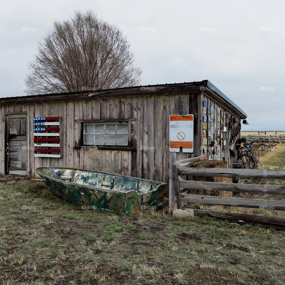 Exterior of old house with welcome sign