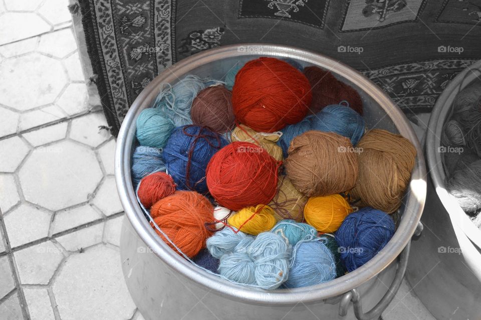 A Bin Of Turkish Yarn Awaits A Project, Taken In Turkey At A Rug Weaving Family Owned Shop