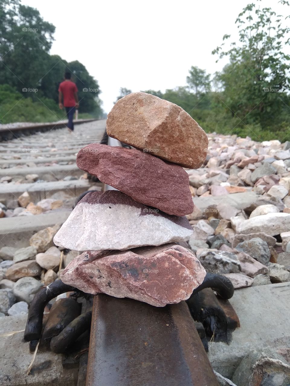 stone on railway track