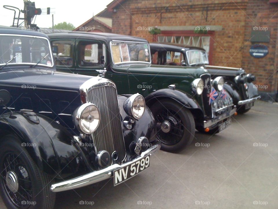 Old vintage cars Bentley in row