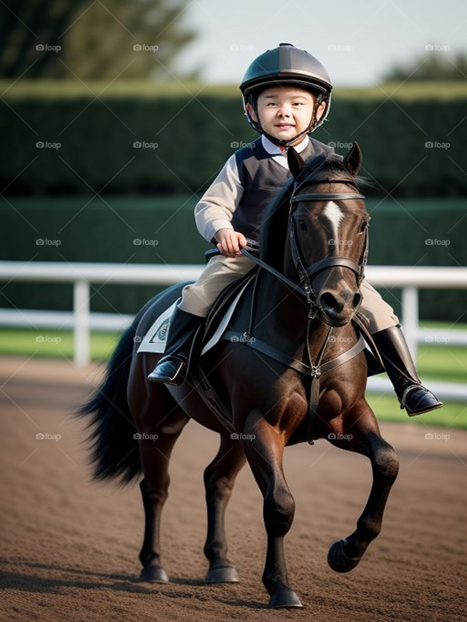Cute baby riding a beautiful horse