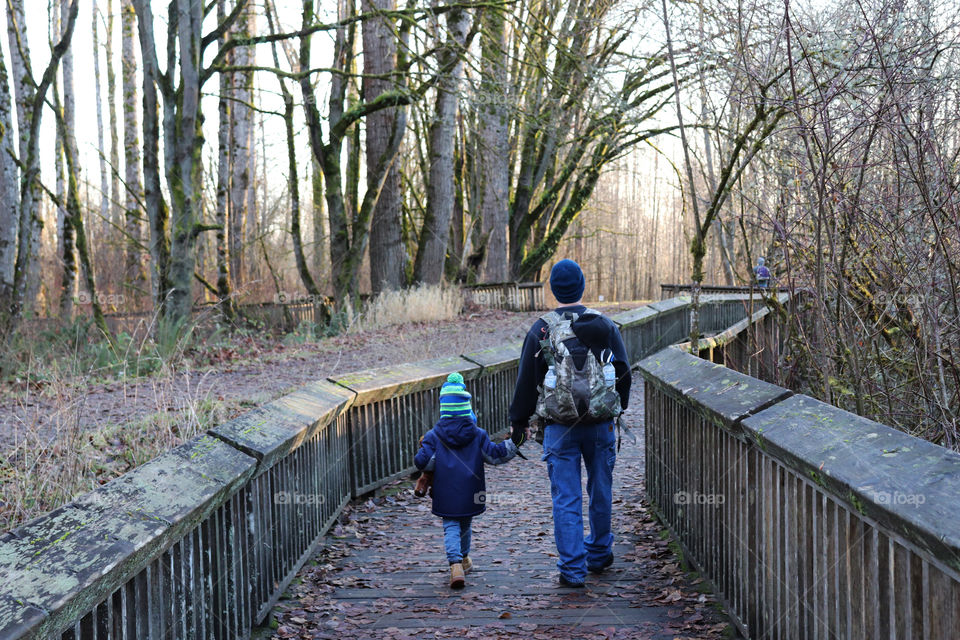 Father and child out for a hike