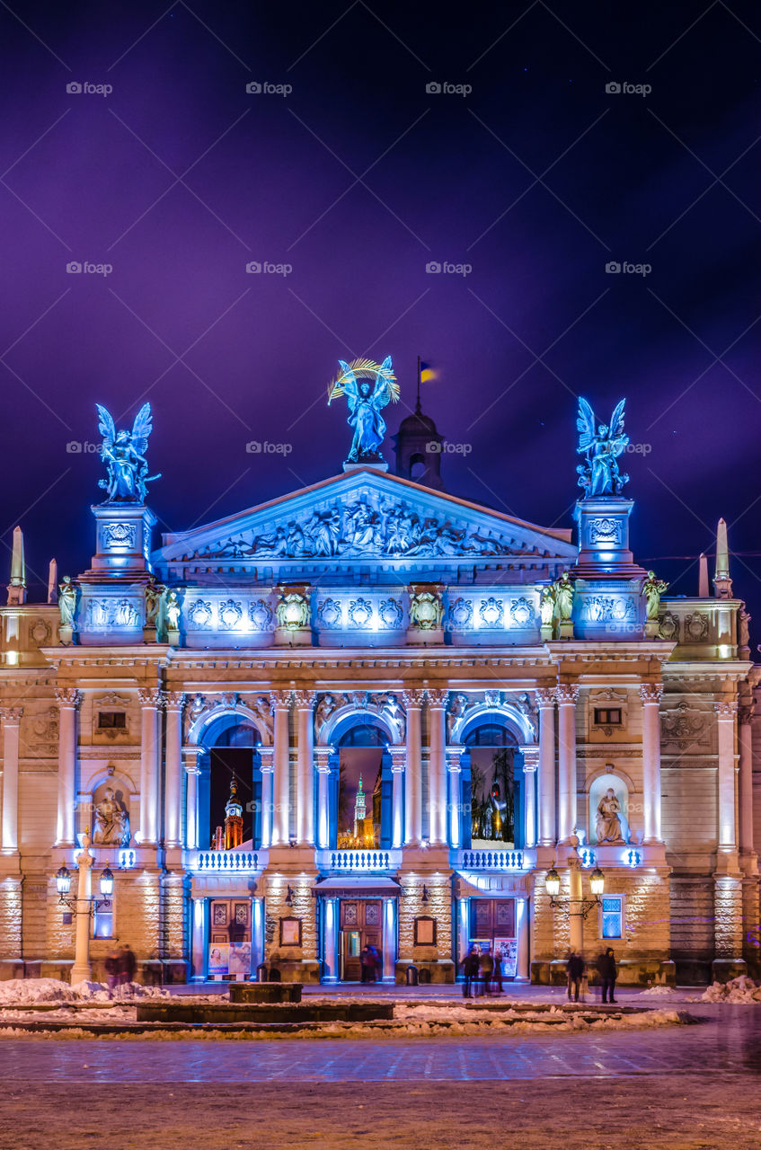 Night city scene in Lviv city