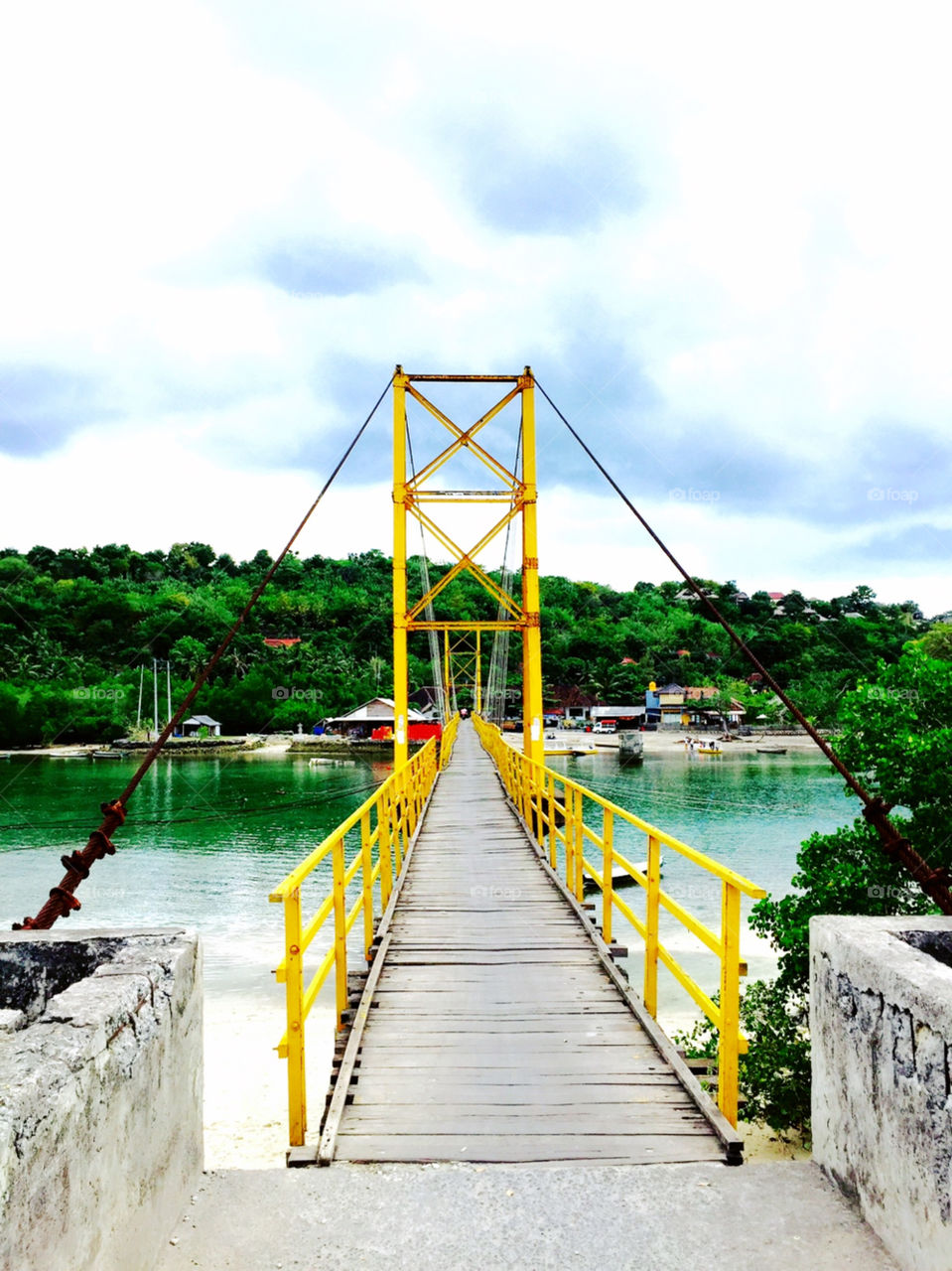 Tropical Island bridge. Suspension bridge between two islands, Nusa Lembongan, Indonesia