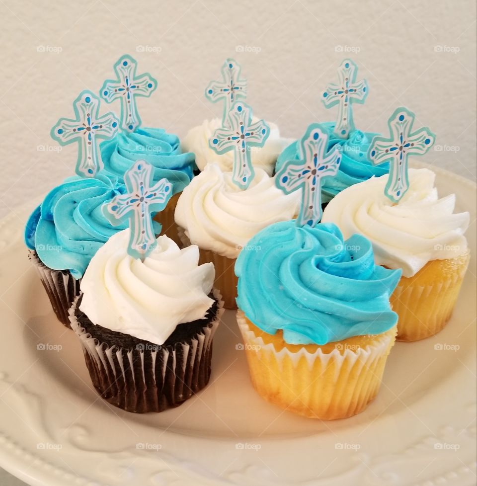 Blue Cross Baptism Cupcakes