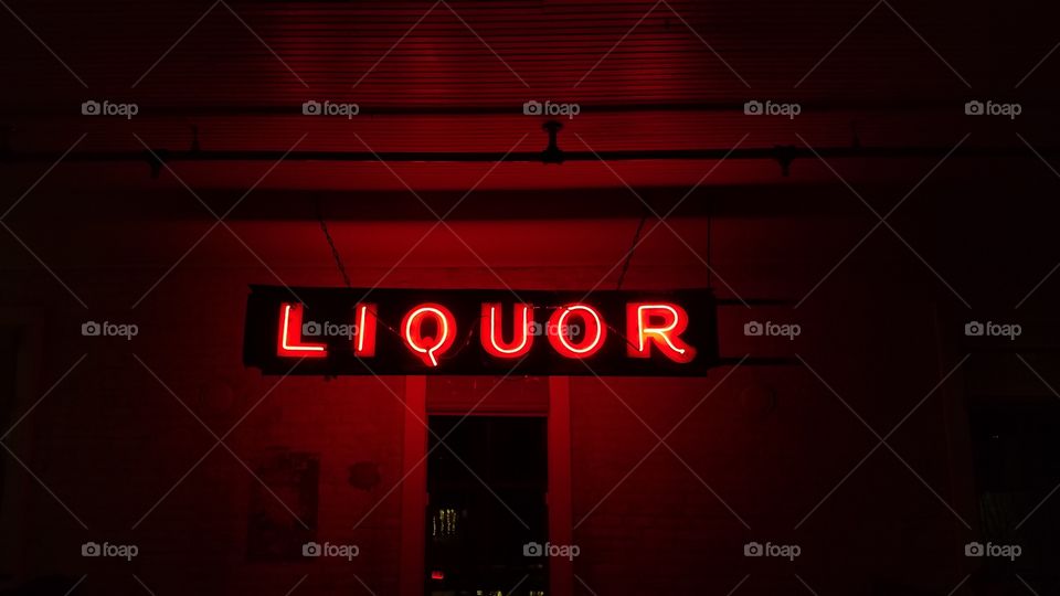 Liquor neon Red sign at Lambert's Austin
