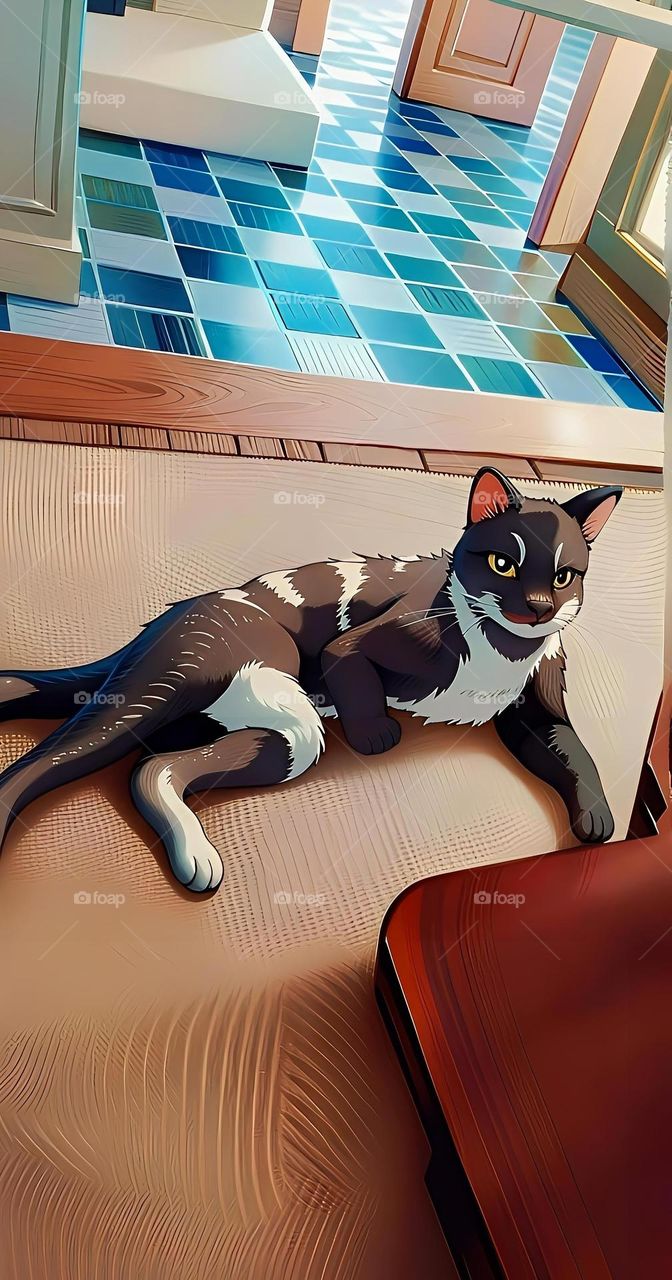 Fat cat resting comfortably.