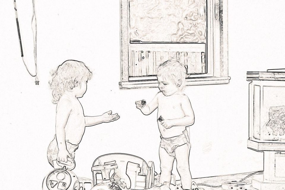 Brothers sharing - digital sketch 