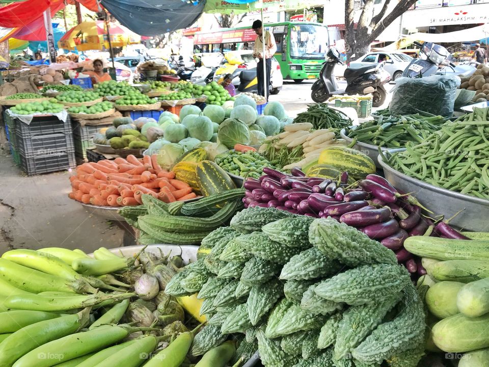 Vegetables in the outdoor market in Bengaluru, Karnataka, India 