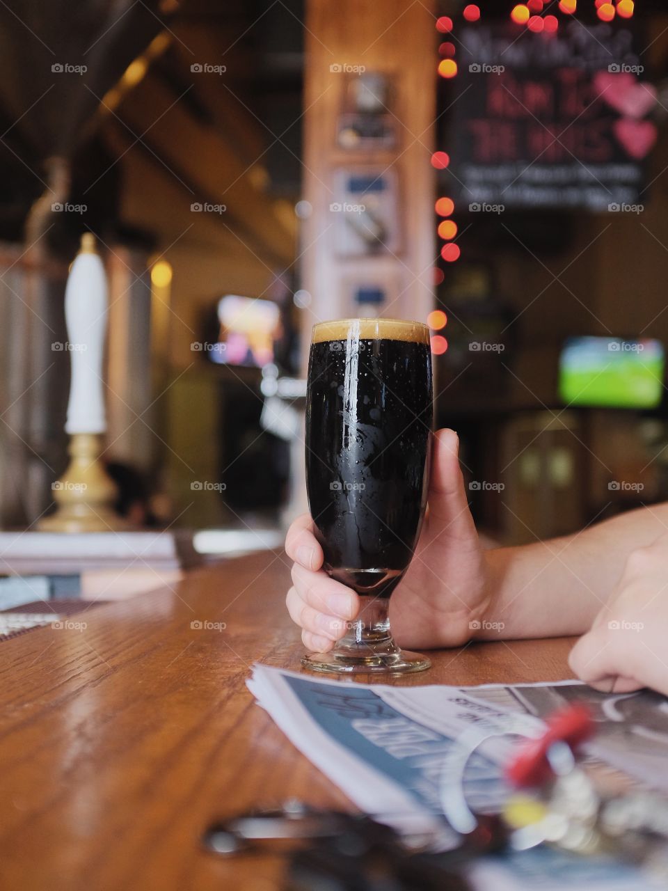 Coffee beer at the bar. 