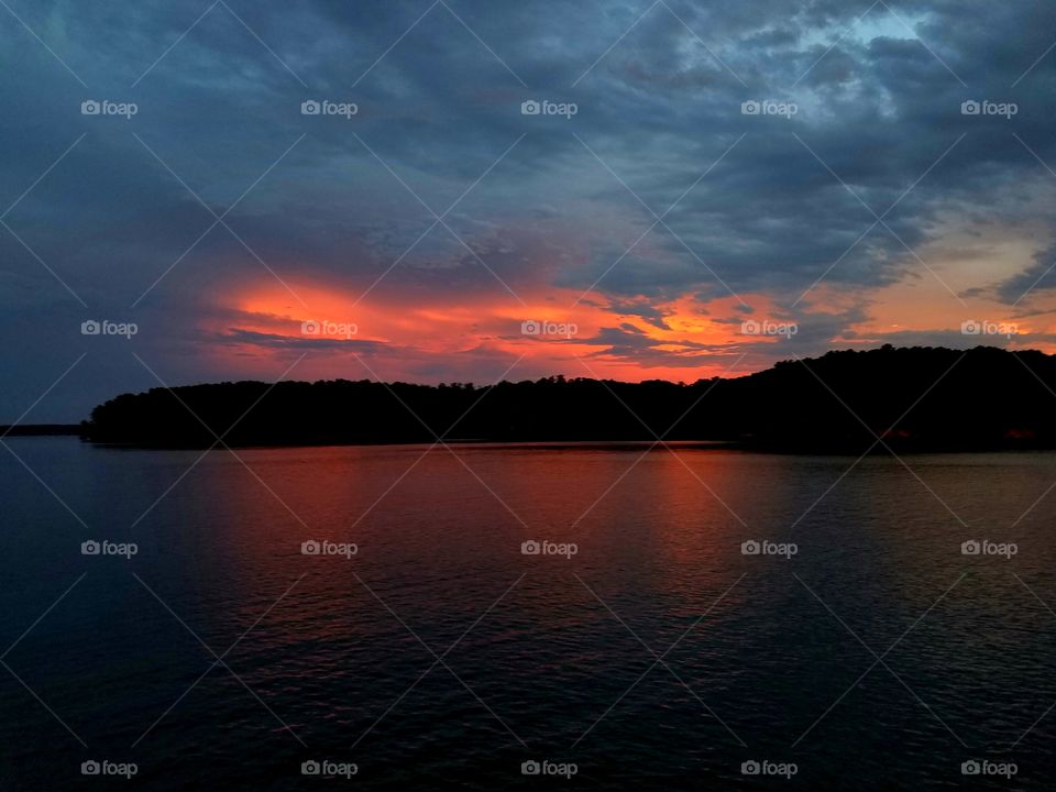 red glow during sunset.