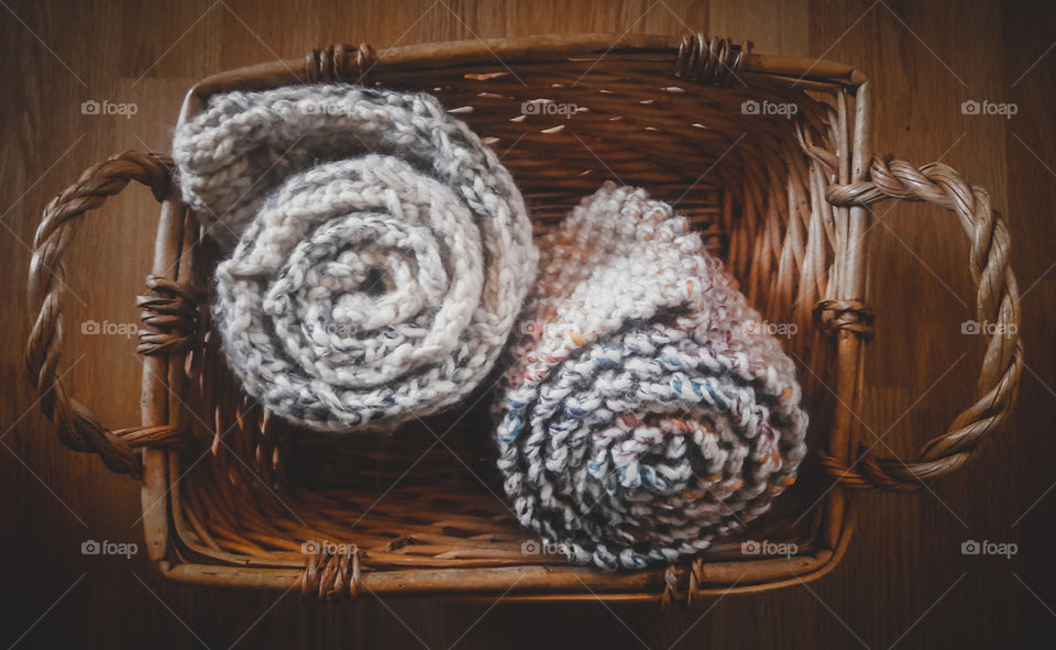 Rolled yarn in a basket