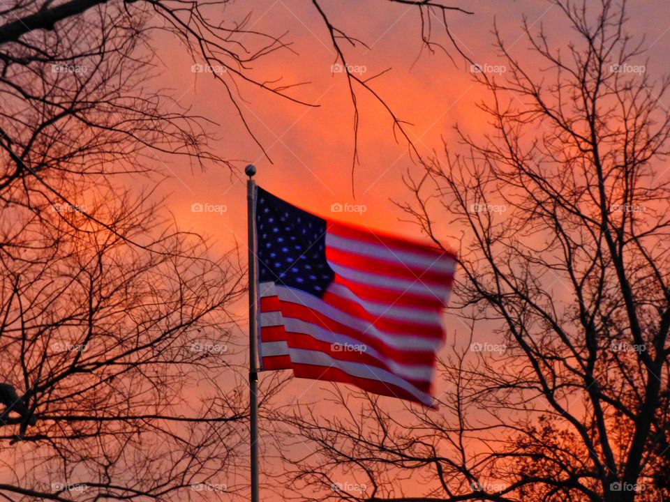Flag at sunset