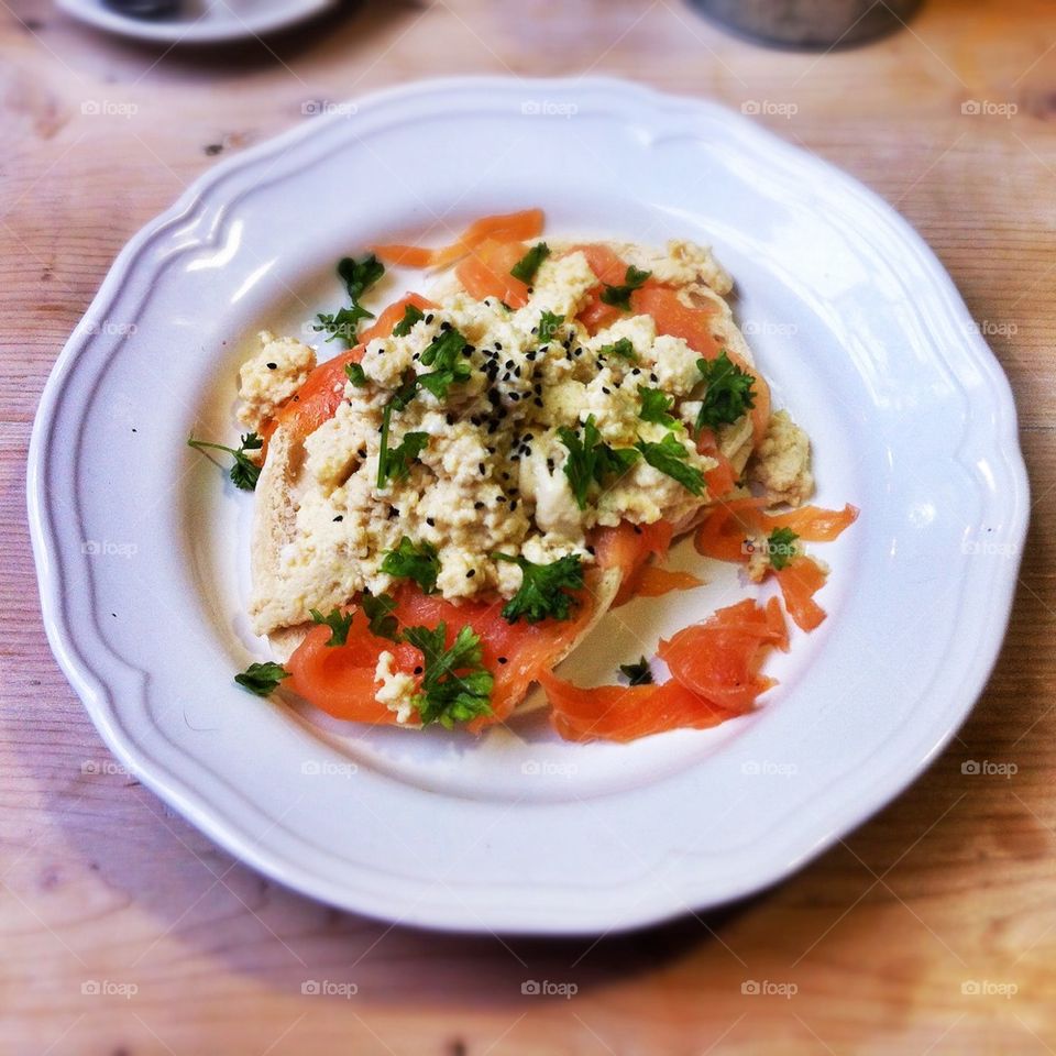 Scrambled eggs and smoked salmon