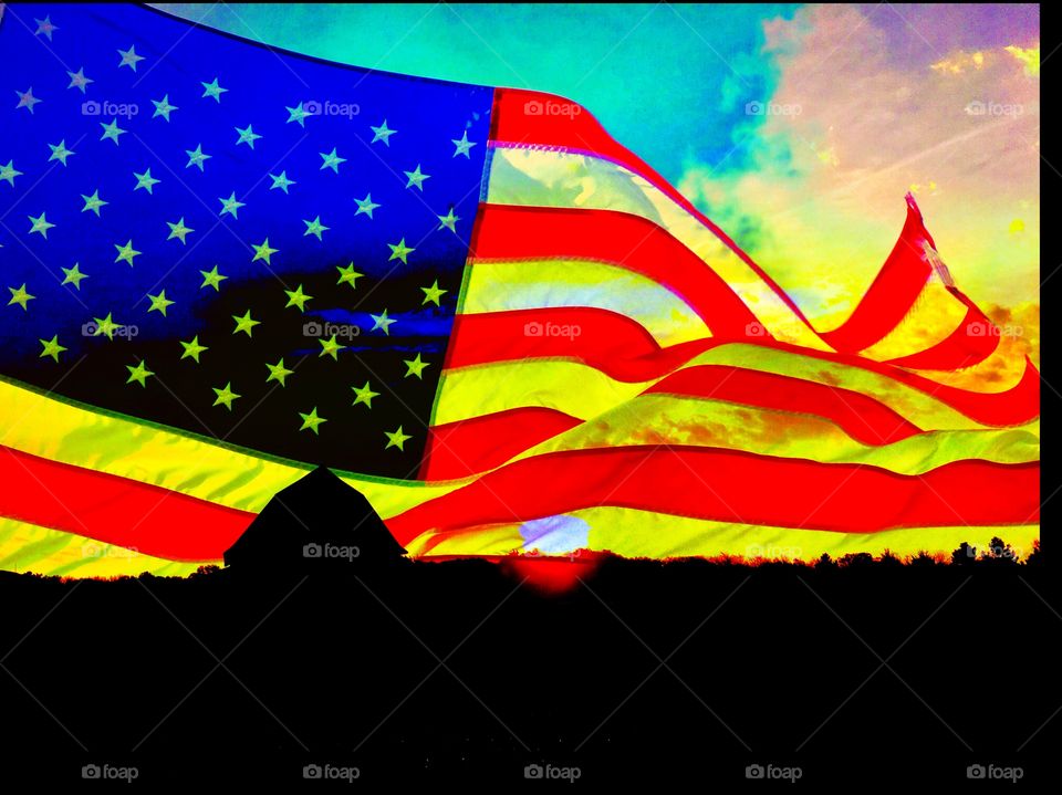 Down on the farm with the American flag 