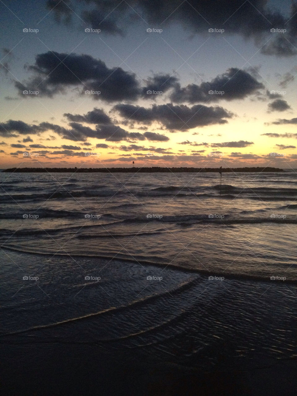 beach ocean sunset clouds by msp80