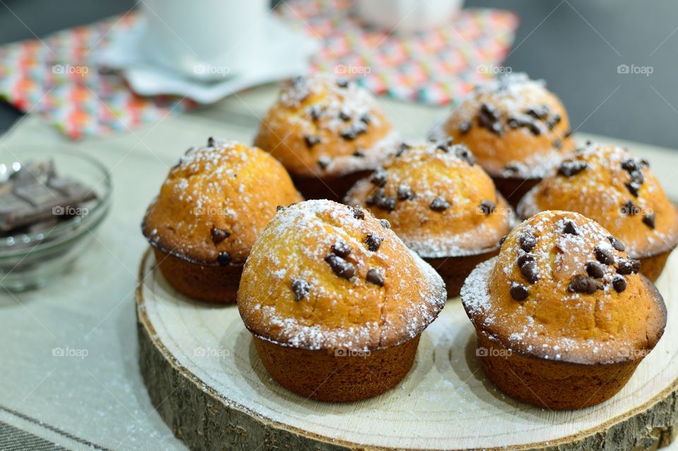 snack afternoon or morning with muffins chocolate chip. A delight