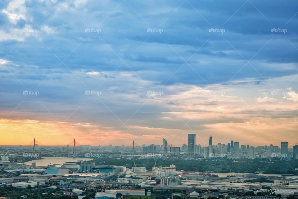 Twilight scene of city scape at Bangkok Thailand