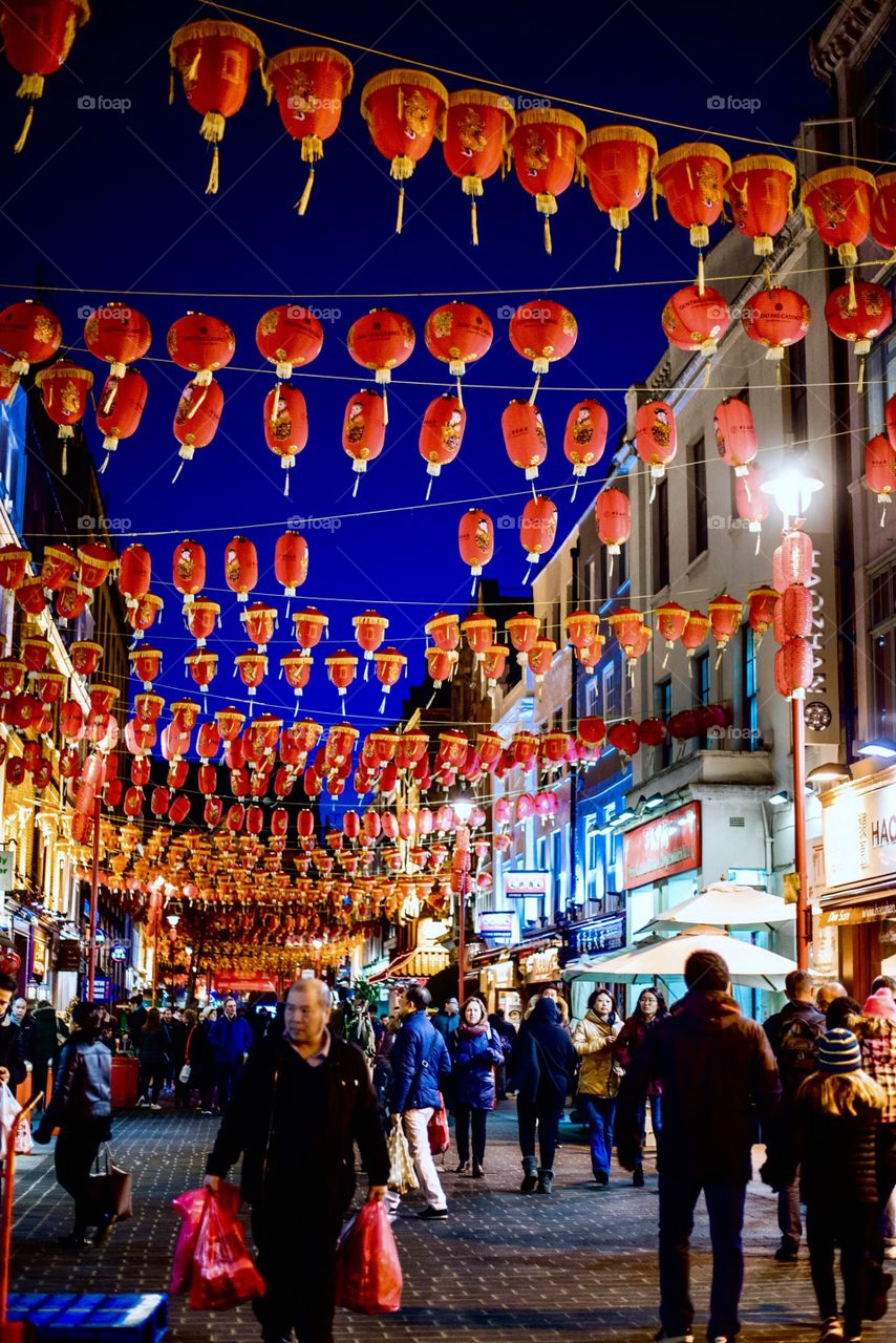 paper lanterns illuminating London’s Chinatown during Chinese New Year festivities