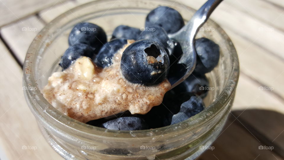 Blueberries in oatmeal