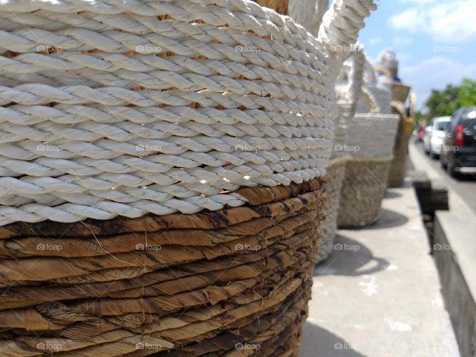 this is white basket handmade by rattan and enceng gondok (water hyacinth).