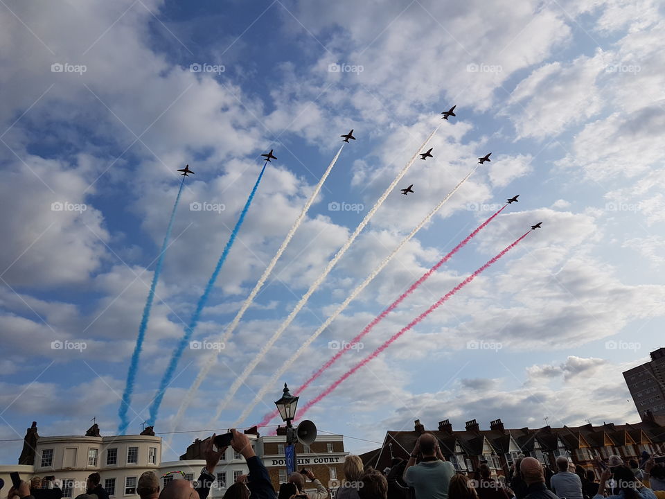 The Red Arrows over Herne Bay, Kent.