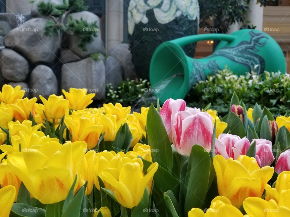 Flower display in a hotel, always changing floral art