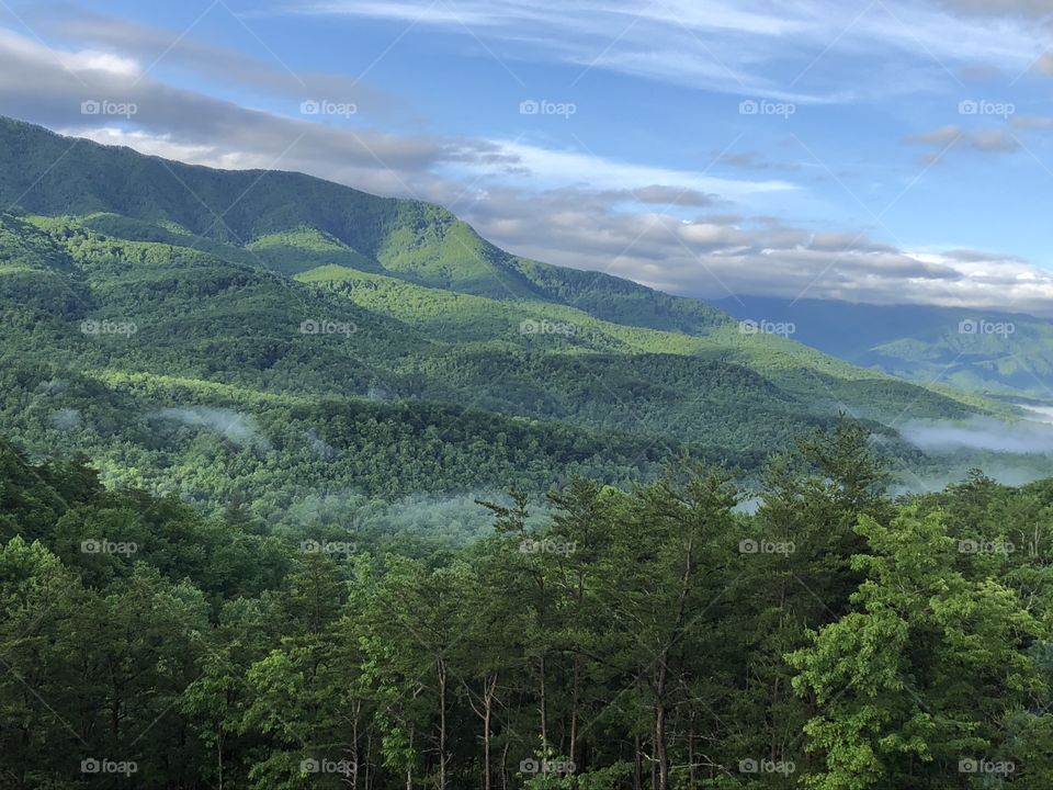 Cloudy, Sunny and Green Smokey Mountains in Gatlinburg, Tennessee at the end of May