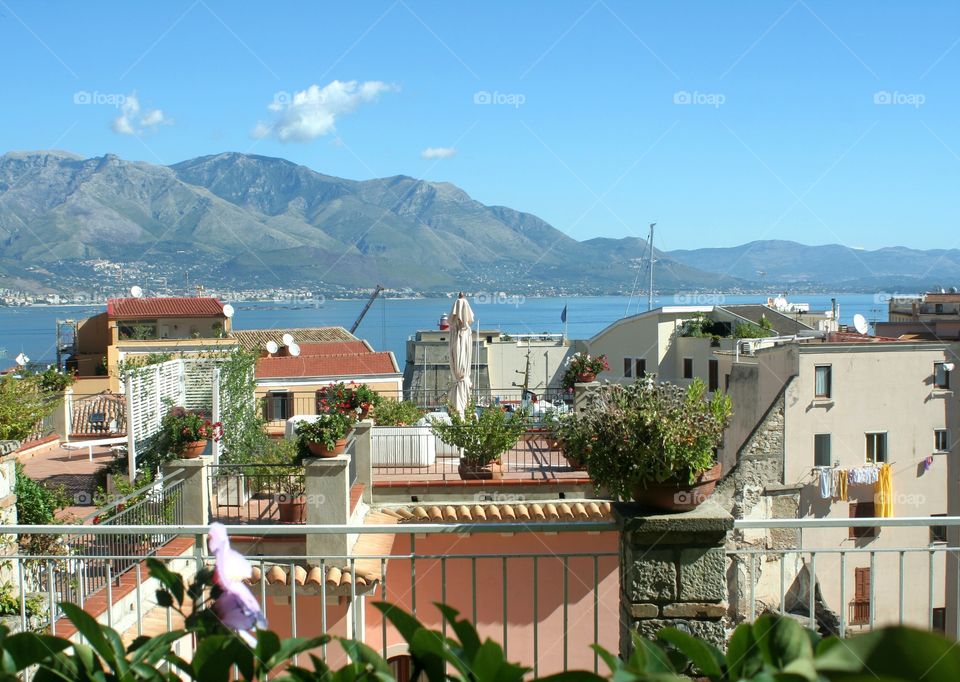 Beatiful view on a terrace and various buildings.