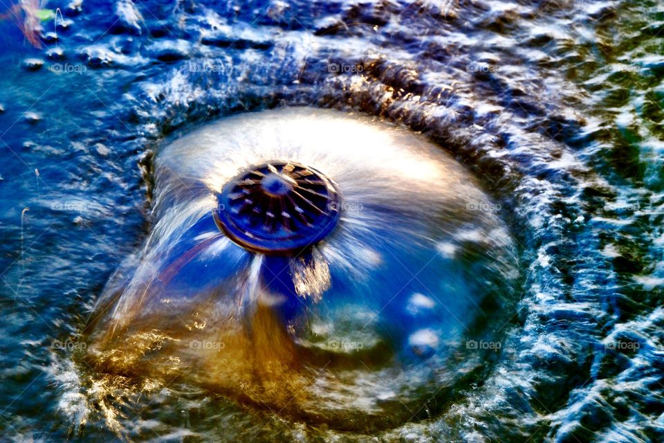 Waterfall in the pond in Indiana. 