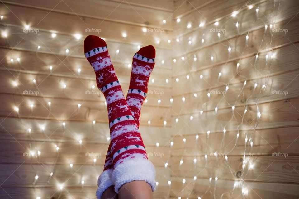 Red color Christmas socks