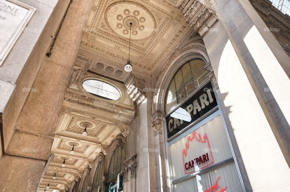 Galleria Vittorio Emanuele II. Overhead Window Reflecting on Campari