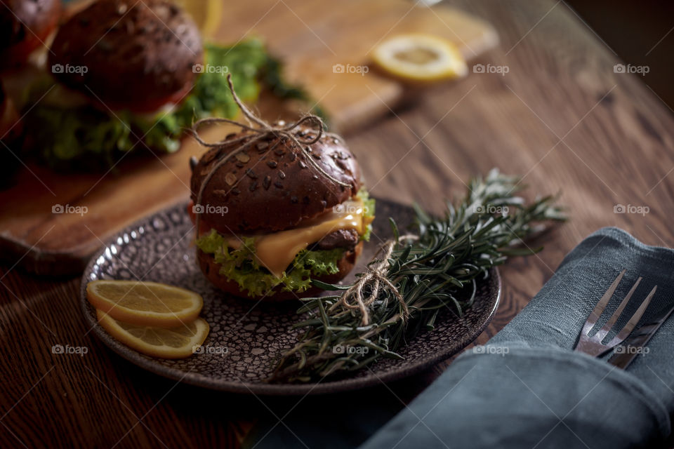 Dark burger with grain bread