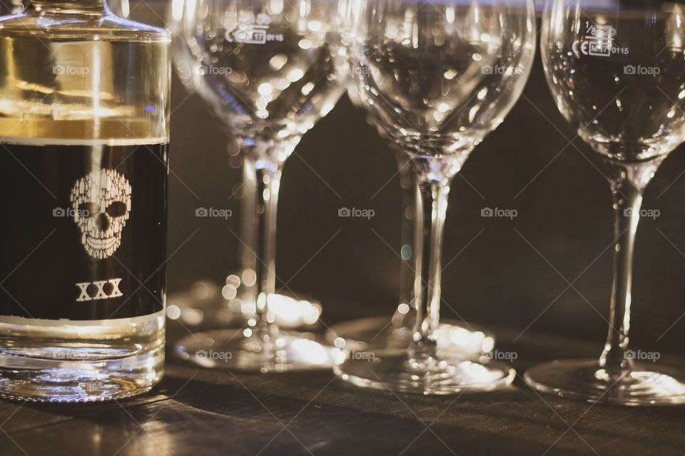 bottle and wine glasses