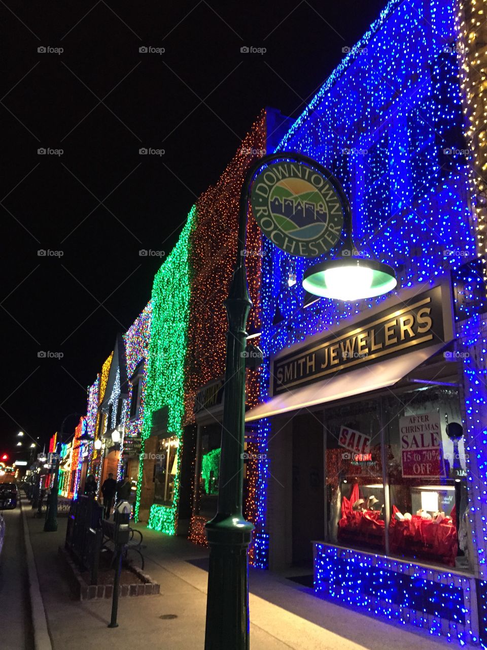 Christmas spirit in Detroit❤️. All the store fronts on this street were decorated with lights. So beautiful!