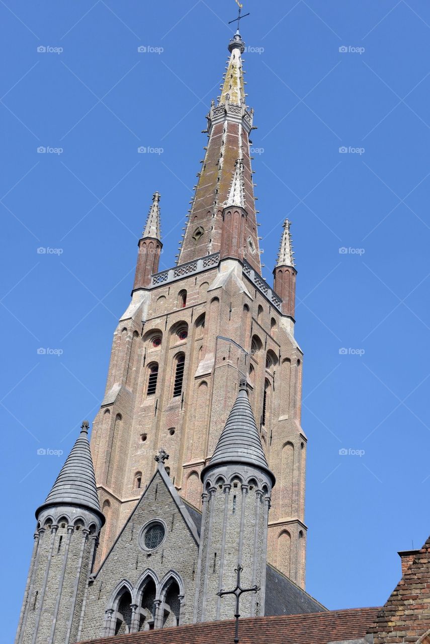 Bell tower of a church in Bruges