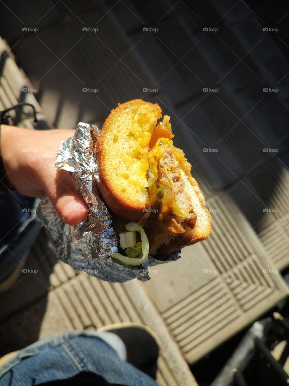 Garlic bread, burger