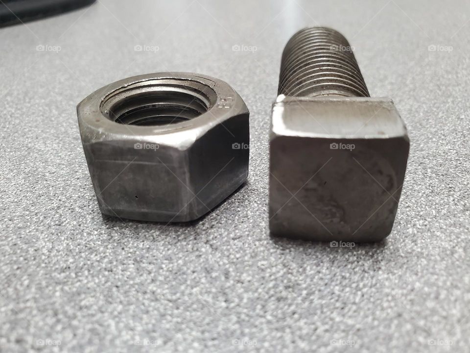 Square head bolt and hex nut.