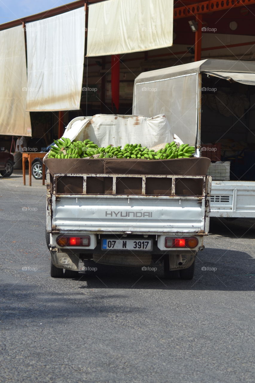 truck loaded with bananas going to market in Alanya turkey.