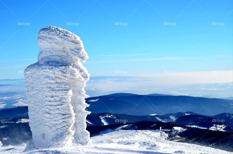 Winter in the mountains. View from Śnieżka,  Poland