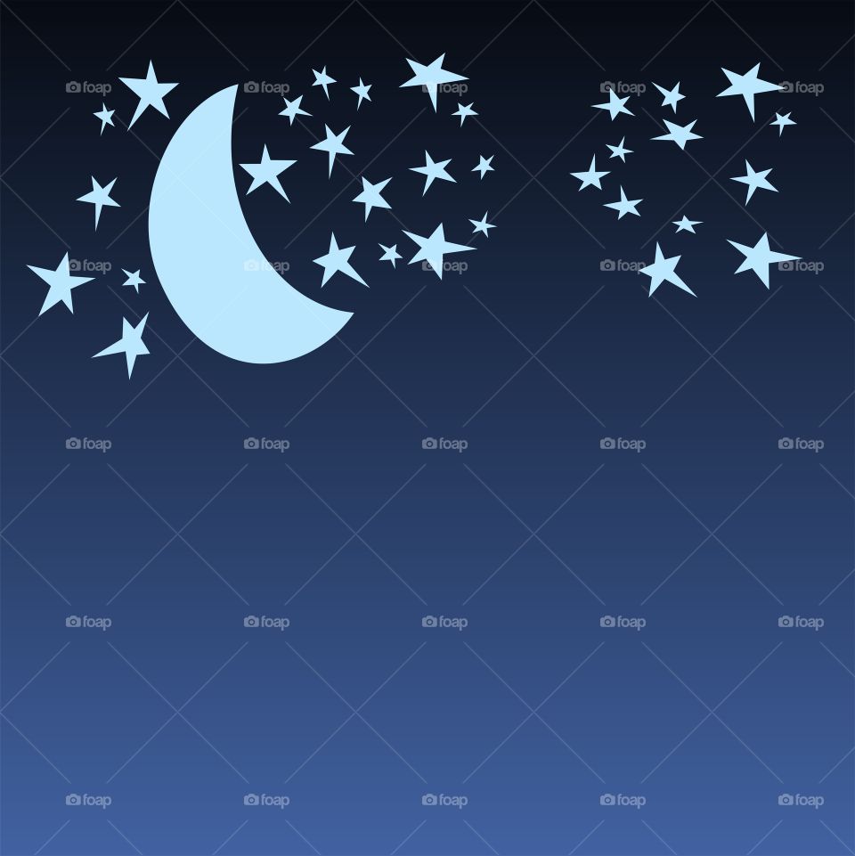 nighttime sky with moon and stars illustration