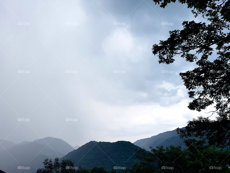 Mountains in Himeji during a storm.